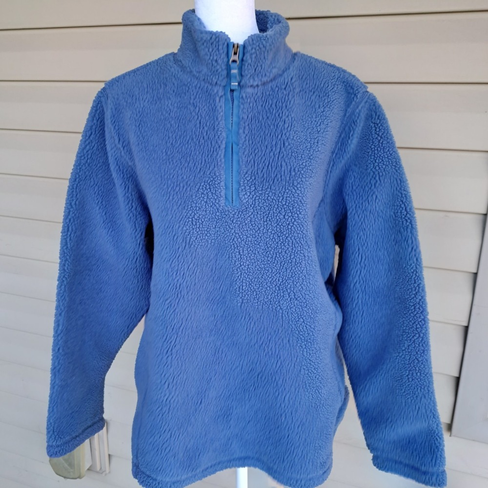 Lands' End Women Fleece Jacket Sweater Blue Size 14-16 L Zip Lined Cozy Fall Top